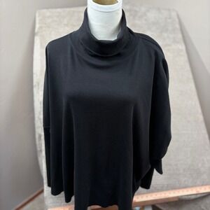 Planet by Lauren G Black Pima Cotton Oversized Turtleneck Top One Size Fits All